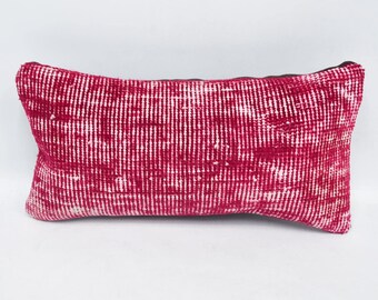 Handwoven Pillow Cover, Turkish Rug Pillow, 16x8 Red Cushion, Bohemian Decor, Woven Throw Pillow, Vintage Style, Handmade Textile Pillow