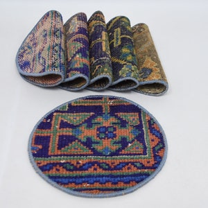 Almohadilla para taza de café, juego de seis, almohadilla azul, tapete para alfombra, Supla tribal, posavasos étnico, Supla circular, almohadilla antideslizante.