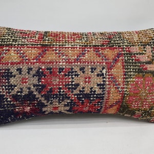 Kilim Pillow Cover, Handmade Rug Pillow, Vintage Boho Cushion, 16x8 Ethnic Decor, Turkish Carpet Pillow, Rustic Home Accent