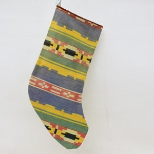 Xmas Stocking, Antique Kilim Stocking, Christmas Stocking, Striped Stocking, Yellow Stocking, Knitted Stocking, Handmade Stocking, CS-159