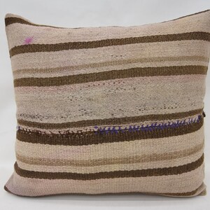 Turkish Kilim Pillow, Throw Pillow Covers, 18x18 Beige Pillow Cover, Striped Pillow Case, Bohemian Pillow Case, Cool Throw Pillow Cover, 579