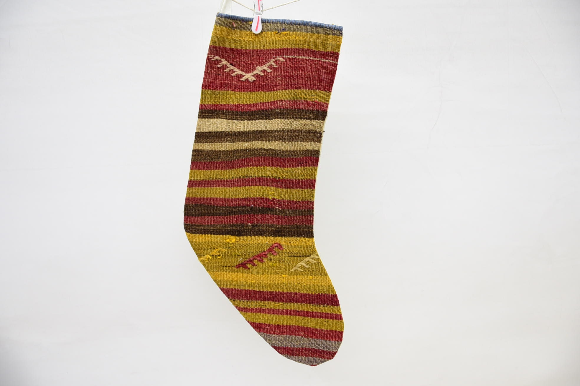 bas rayé, bas jaune, turc, fait à la main, de noël, kilim, antique, 799