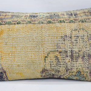 Throw Pillow, Fundas de almohada Kilim, Fundas de almohada de tiro, Cojín amarillo 16x24, Funda de almohada de alfombra, Cojín rústico, Almohada linda, 1302