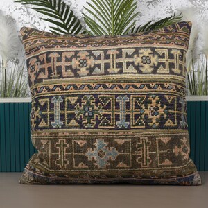 Boho Pillow Sham Cover, Pillow for Sofa, 32x32 Turkish Kilim Pillow, Vintage Kilim Pillow, Blue Cushion, Patchwork Pillow, Carpet Pillow,