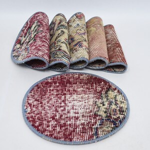 Gift For Her, Set Of Six, Kitchen Decor, Red Underplate, Rug Coaster, Circle Placemat, Round Placemat, Handmade Underplate,