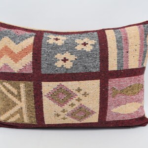 Throw Pillow Cover, Kilim Pillows, Personalized Pillow, 20x28 Red Pillow, Both Sided Pillow Pillow, Geometric Pillow, Rug Cushion, 449