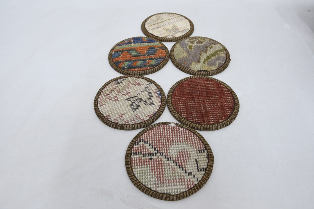 Table Rug Coasters Round Coaster, Set of Six, Rug Coaster, Blue Coaster, Rug Coaster ...