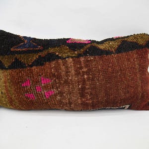 Kilim Pillow, Handmade Turkish Rug Cushion, Vintage Throw Pillow, Decorative Carpet Pillow, 24x12 Boho Cushion, Eco-Friendly Home Decor
