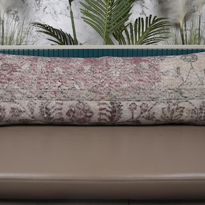 Poszewka na poduszkę kilim, poduszka dekoracyjna vintage kilim, poszewka na poduszkę kilim 16x48, poduszka prezentowa, beżowa poszewka na poduszkę, poduszka lędźwiowa vintage turecki