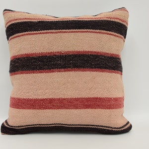 Personalized Pillow, Kilim Pillow Cover, Throw Pillow, 18x18 Beige Pillow, Striped Pillow Case, Personalized Gifts Pillow, 1700