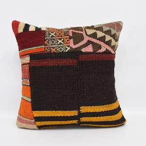 Designer Pillows, Personalized Pillow, Kilim Pillow, 20x20 Brown Cushion Case, Striped Cushion, Customized Pillow Case, 1359