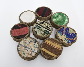 Tribal Coaster, Rustic Coaster, Beer Coaster, Kilim Tea Pad, Gift Coaster, 5x5 inches, Turkish Rug Pad, Non Slip Coaster, Ethnic Pad,