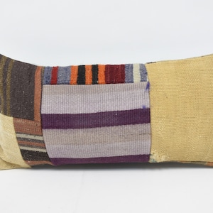 Turkish Pillow, Turkish Kilim Pillow, 12x24 Beige Pillow, Striped Pillow Cover, Handwoven Pillow Case, Pattern Throw Pillow Cover, 1695