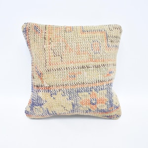 Kilim Pillow Cover, Handwoven Cushion, Home Decor, 12x12 Beige Pillow, Turkish Rug Pillow, Vintage Ethnic Throw Pillow, 1512