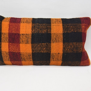 Antique Pillows, Kilim Pillow Cover, Throw Pillow Cover, 12x24 Blue Cushion, Striped Pillow Cover, Sofa Bolster Pillow Case, 459