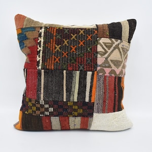 Almohada turca, almohada Kilim, funda de almohada de tiro, cojín naranja 24x24, funda de almohada estampada, fundas de almohada lindas, almohada de tiro Kilim, 608
