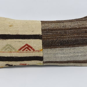 Kilim Pillow Cases, Turkish Kilim Pillow, Turkish Pillow, 12x24 Beige Pillow, Striped Pillow Cover, Mid Century Cushion Case, 1226