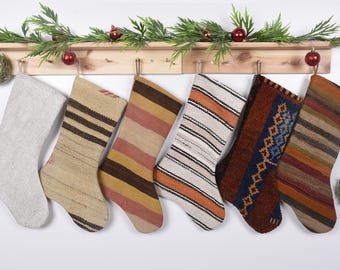 Kilim Stockings, Christmas Kilim Stockings, 7x19 inches Family Stocking, Christmas Decor, Family Christmas Stockings, Rustic Christmas Decor