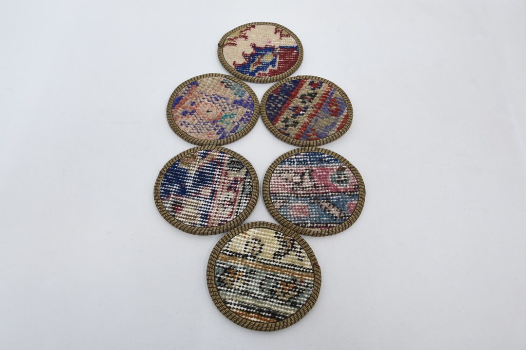 Round Rug Coasters Kitchen Decor, Round Coaster, Tea Pad, Blue Coaster, Rug Coaster, Woven ...
