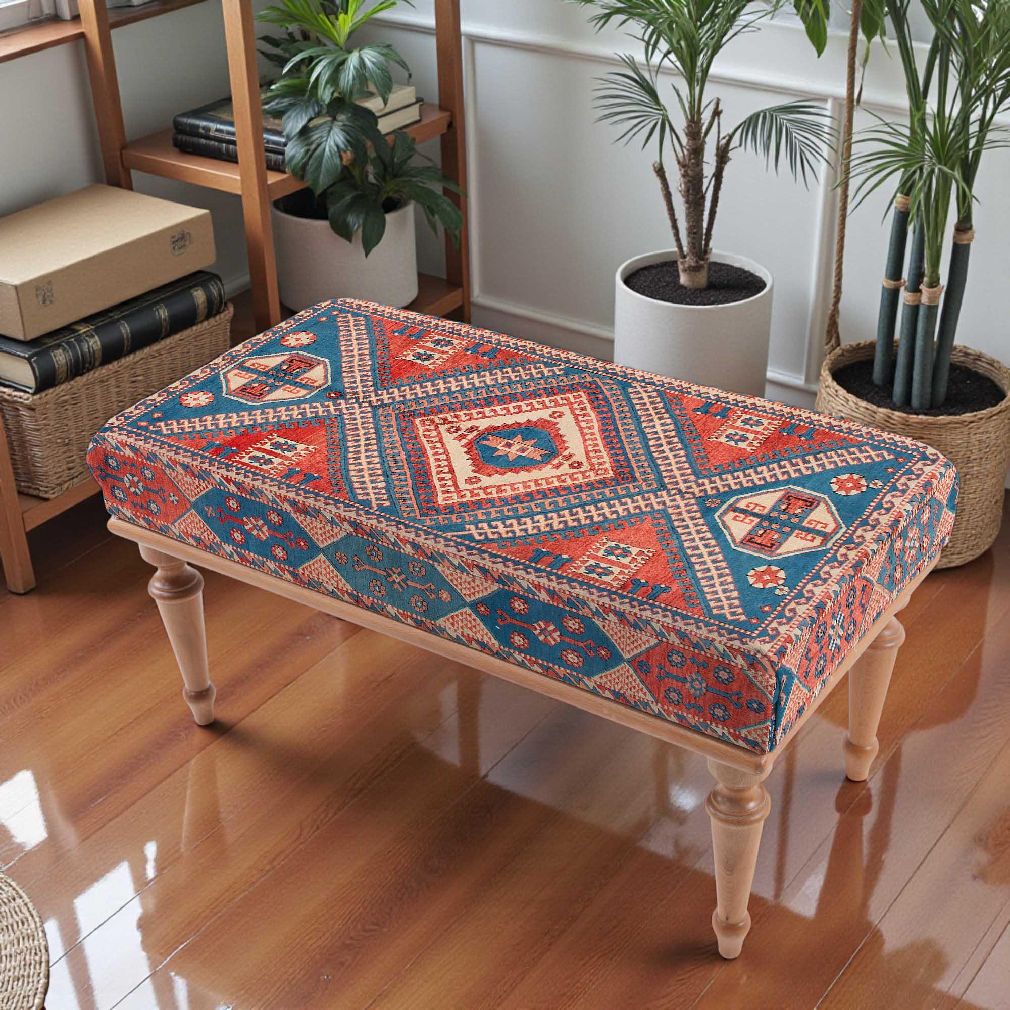 Geometric Pattern Bench, Kilim Bench, Ottoman Bench, Living Room Bench ...