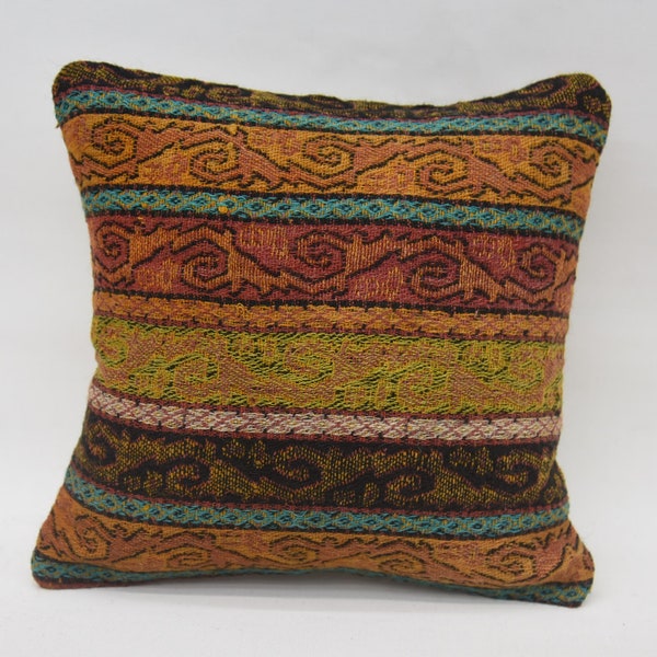 Turkish Pillow, Home Decor Pillow, Pillow Cover, 12x12 Orange Pillow, Embroidered Pillow, Ottoman Cushion, Outdoor Case,  229