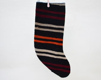 Vintage Stocking, Kilim Stocking, Monogrammed Stocking, Striped Stocking, Orange Stocking, Best Kilim Stocking, Xmas Stocking,  836