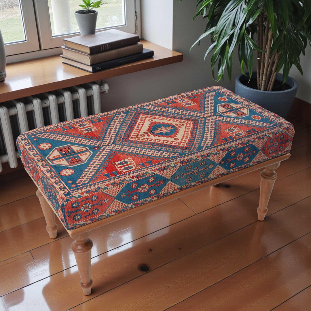 Geometric Pattern Bench, Kilim Bench, Ottoman Bench, Living Room Bench ...