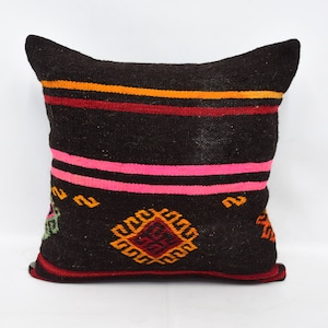 Kilim Pillow, Throw Pillow, Home Decor Pillow, Pillow Cover, 24x24 Brown Cushion, Patterned Pillow, Gift Case, Couch Pillow,  461