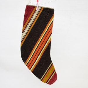 Gift Stocking, Christmas Stocking, Striped Stocking, Orange Stocking, Vintage Stocking, Tribal Stocking, Christmas Decor,  761
