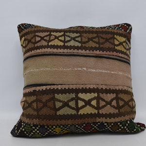 Designer Pillows, Kilim Pillow Covers, Personalized Gift, 28x28 Brown Pillow Cover, Geometric Pillow Covers, Organic Pillow Case, 138