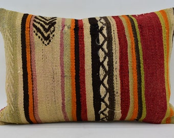 Kilim Pillow Covers, Kilim Pillows, Personalized Pillow, 16x24 Beige Pillow Case, Striped Pillow, Farmhouse Pillow, Body Pillow Covers, 1235