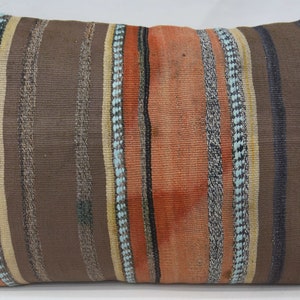 Kilim Pillow Cases, Home Decor Pillow, Personalized Pillow, 20x28 Brown Pillow Covers, Striped Pillow Case, Upcycled Throw Cushion, 191