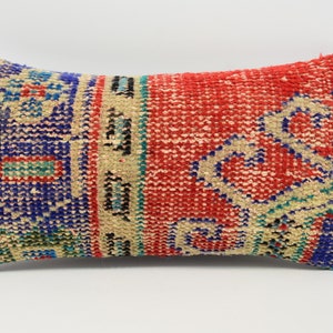 Funda de almohada Kilim, fundas de almohada Kilim, almohadas de diseño, cojín rojo 8x16, funda de almohada de alfombra, cojín de tiro lindo, funda de cojín de sofá, 1182
