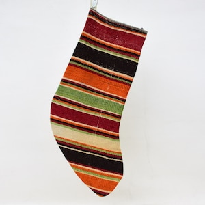 Knitted Stocking, Vintage  Stocking, Christmas Decoır, Striped Stocking, Orange Stocking, Knitted Stocking, Decorative Stocking,  CS-176