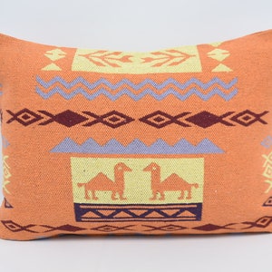 Kilim Pillow, Pillow Cover, Home Decor Pillow, Turkish Pillow, 20x28 Orange Pillow, Both Sided Pillow, Geometric Pillow,  427