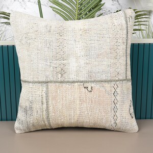 Handmade Kilim Cushion, Vintage Kilim Pillow, 20x20 Boho Pillow Sham Cover, Pillow for Couch, Beige Pillow Cover, Patchwork Pillow,