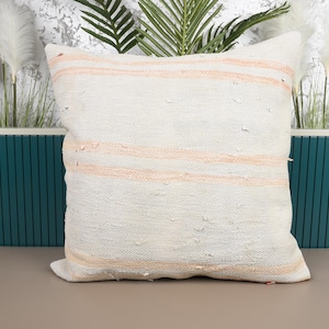 Kilim Cushion Sham, Kilim Pillow Cover, 28x28 Vintage Kilim Pillow, Pillow for Sofa, Beige Pillow Cover, Vintage Striped Kilim Pillow,