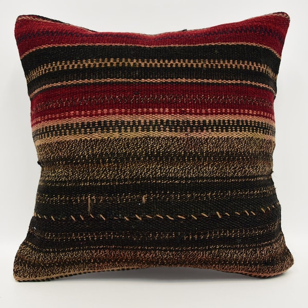 Kilim Pillows, Throw Pillow Covers, Kilim Pillow Covers, 16x16 Brown Pillow, Striped Cushion Case, Oriental Pillow Cover, 2054