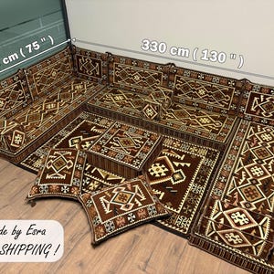 Brown Sofa Set, U-Shaped Floor Cushion Set, Moroccan Sofa,U-shaped Sofa,8&quot; Sectional Floor Seating, Floor Cushions, Ottoman Floor Seating,