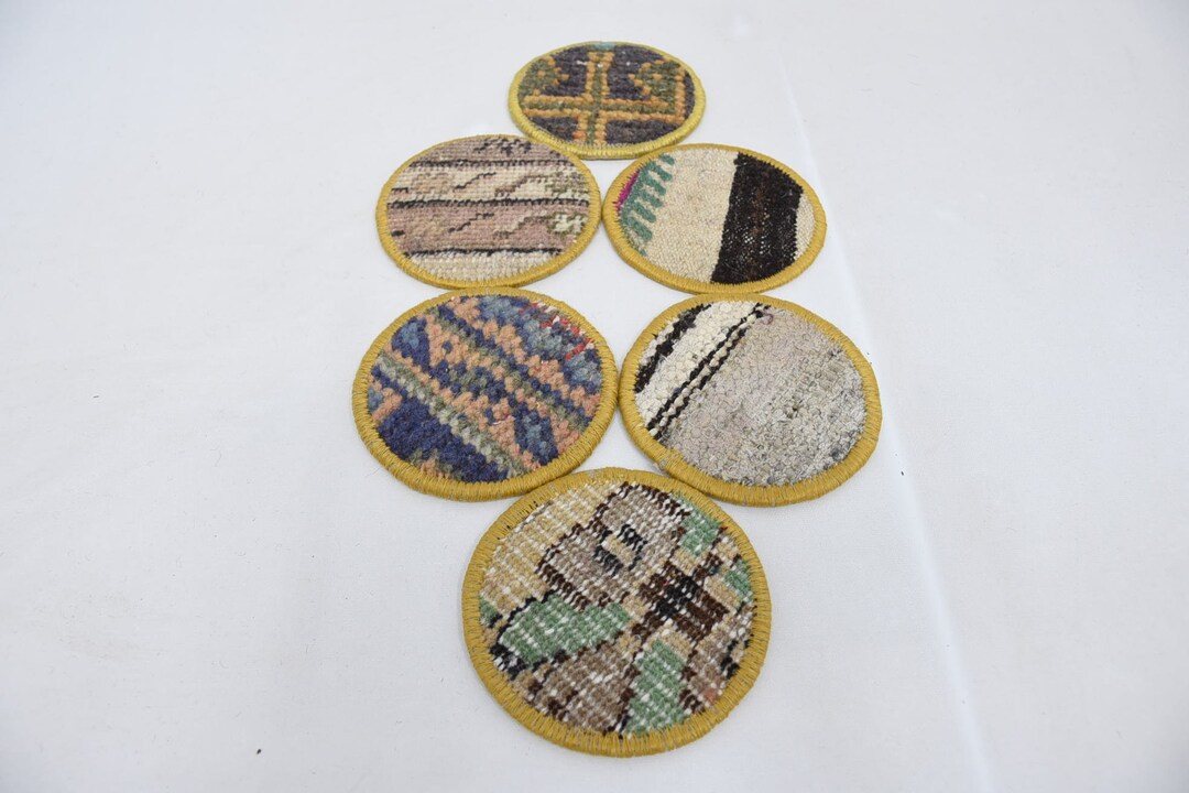Rug Coaster, Kitchen Decor, Set of Six, Blue Coaster, Rug Coaster ...