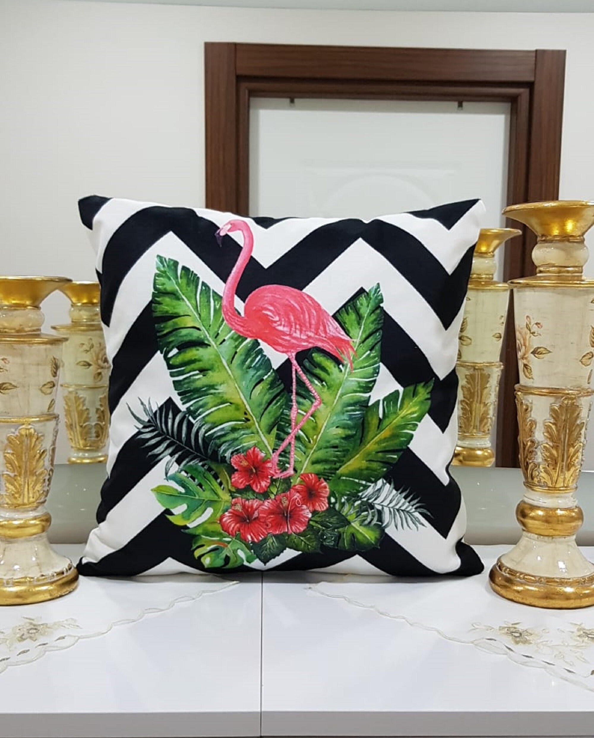 Home Decor Pink Flamingo Pillow Cases and Runner Tropical Etsy UK