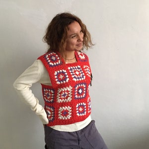 Granny square sleeveless sweater, Crochet women clothing, Knitted sweater, festival top.