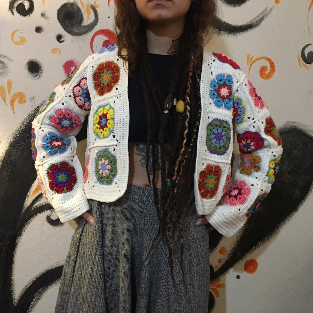 White Floral Cardigan Crochet Granny Square Cardigan Winter Etsy