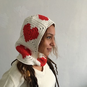 Knitted heart balaclava, Crochet love balaclava for women, Unisex balaclava, Winter hat, Gift for love, Gift to her image 1