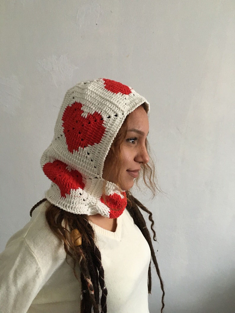 Knitted heart balaclava, Crochet love balaclava for women, Unisex balaclava, Winter hat, Gift for love, Gift to her image 1