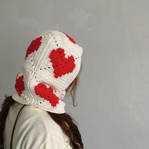 Knitted heart balaclava, Crochet love balaclava for women, Unisex balaclava, Winter hat, Gift for love, Gift to her image 6