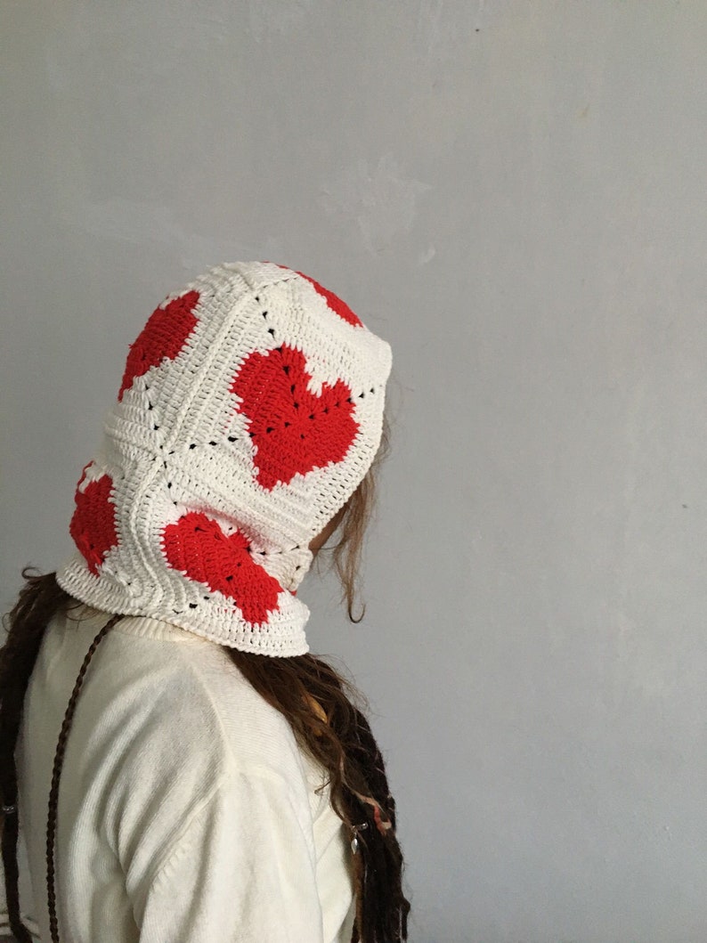 Knitted heart balaclava, Crochet love balaclava for women, Unisex balaclava, Winter hat, Gift for love, Gift to her image 6