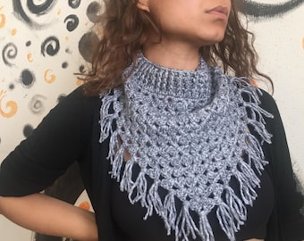 Unisexs scarf, Winter crochet women neck collar, Knit winter accessory, Mens scarf, Fringed scarf.