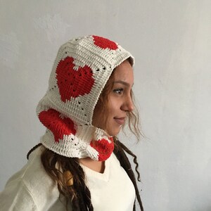 Knitted heart balaclava, Crochet love balaclava for women, Unisex balaclava, Winter hat, Gift for love, Gift to her image 8