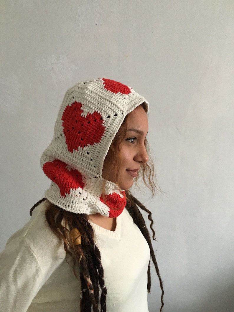 Knitted heart balaclava, Crochet love balaclava for women, Unisex balaclava, Winter hat, Gift for love, Gift to her image 8